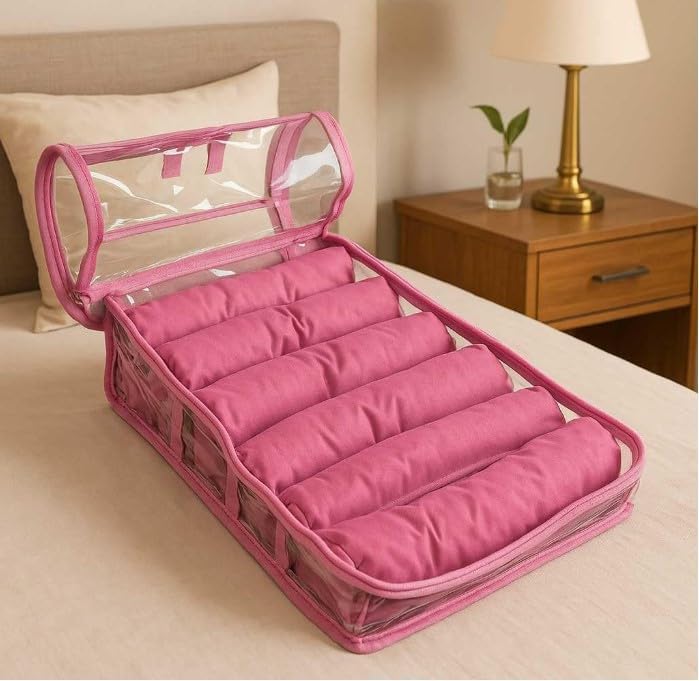 Image of SNA Satin Six Roll Bangle Case Bangle Box Vanity Box (Pink)
