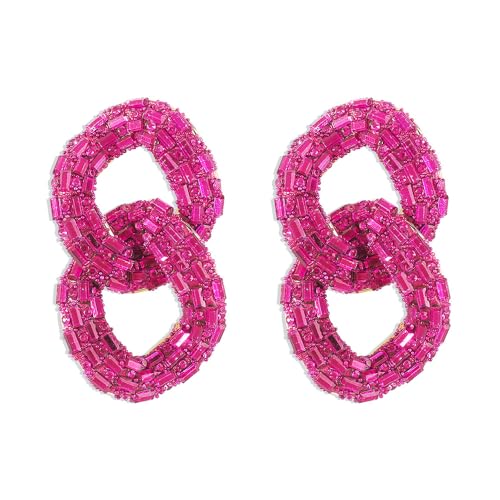 Rhinestone Big Chain Dangle Earrings for Women Girls Gold-Tone Fashion Lightweight Exaggerated Tassel Link Chains Beaded Statement Drop Stud Earring Hypoallergenic Geometric Christmas Festival Theme Party Jewelry