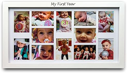 My First Year Baby Picture Frame - Baby Keepsake Frame - 12 Photo Moments - White
