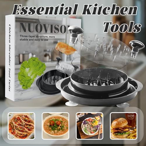 Large Chicken Shredder with Sucker Pad Holder,Strong Anti-Slip Strip,Nice size for shredding meat favorite kitchen gadget,removable piece in the middle for easy clean up,BPA Free, Heat Resistant