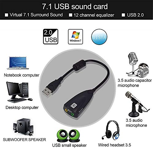 Image of 5HV2 USB External Sound Card Audio Adapter | Meshiv Virtual 7.1 Channel Surround Sound | USB to 3.5mm Audio Jack Converter | Compatible with PC, Laptop, Windows, Mac | Plug & Play