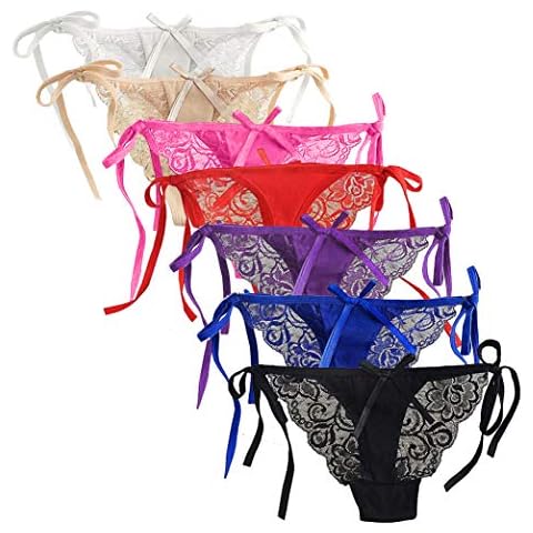 Women's Lace Tie Panties Bowknot Ribbons Lace Thongs Panties Adjustable G-String Sexy Panties 7 Pack Cover