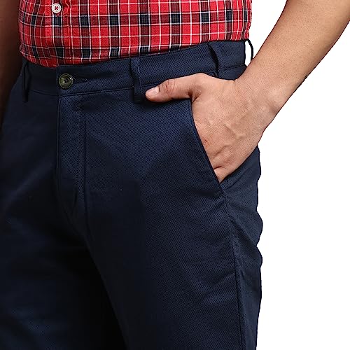 Image of Colorplus Men's Cotton Blend Solid Piece Dyed Pattern Tailored Fit Flat Front Casual Trouser