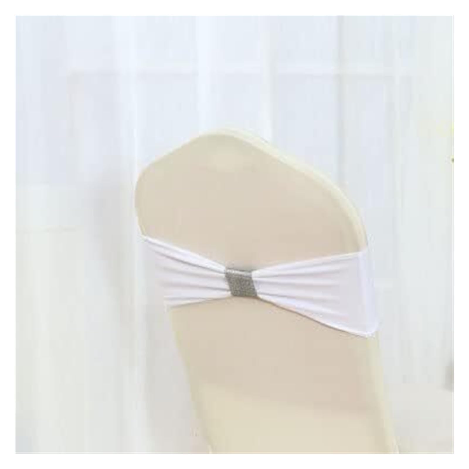 REcsdza chair sashes, Spandex Wedding Chair Sash Bow Tie Ribbon Bands Party Banquet Decoration With Shiny Belt(Wit)
