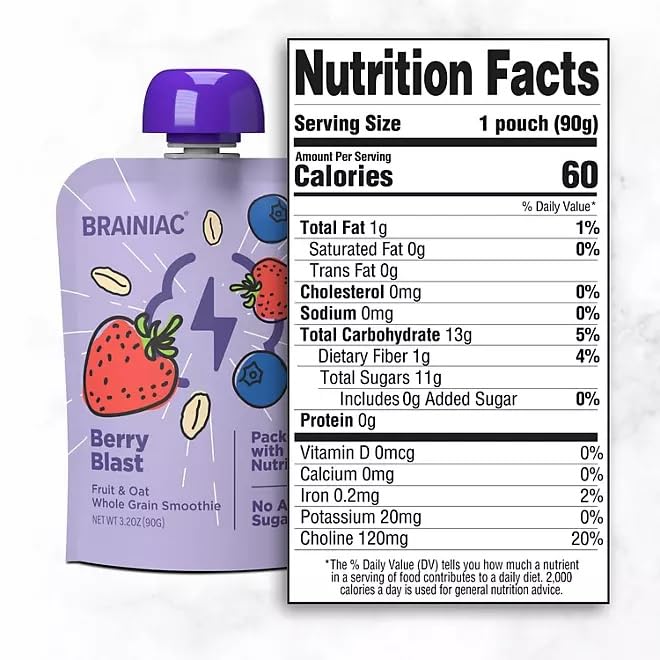 Brainiec Fruit and Oat Smoothie Pouches, 20 pk.