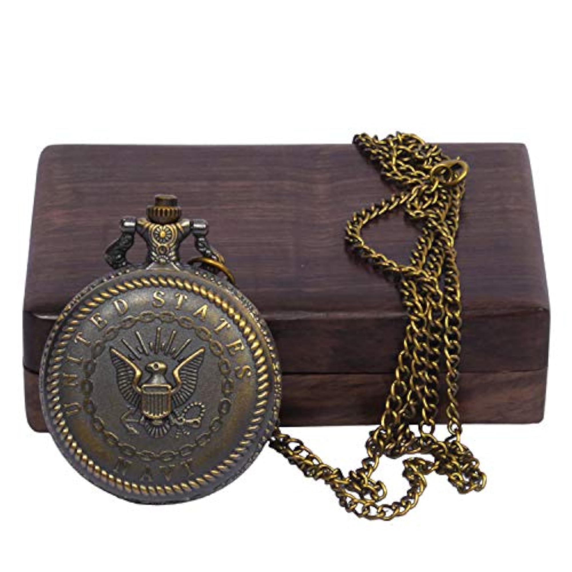 US Navy Military Design Pocket Watch with Chain, Gift Box