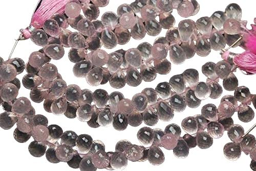 AAA naturalne 1 sznur 4 x 6-5 x 7 mm fasetowane koraliki z różowego kwarcu | koraliki łezki z różowego kwarcu | sznur 17,8 cm | krople wiertła boczne z różowego kwarcu | różowy kwarc gruszka briolette
