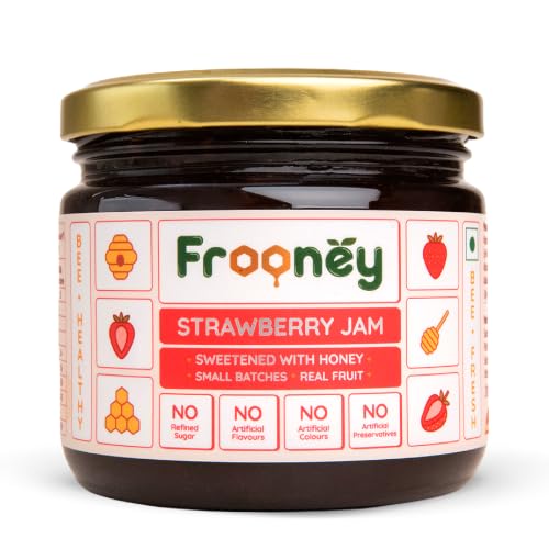 Image of Frooney Strawberry Jam Sweetened with Honey |100% Pure Natural Jam | No Refined Sugar | 46% Real Strawberry | No Artificial Colours or Preservatives | Small Batch Fruit Jam | Clean Label Spread | 350g