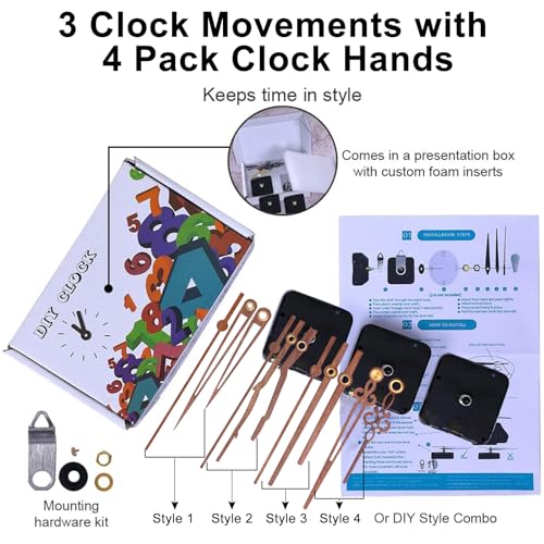 EMOON 3 Pieces Quartz Clock Mechanism Replacement Kit Long and Short Shaft length with 4 Types of Walnut Wood Clock hands DIY Clock Repair Parts (Total Shaft Length 16mm,20mm,23mm) - Thumbnail 7