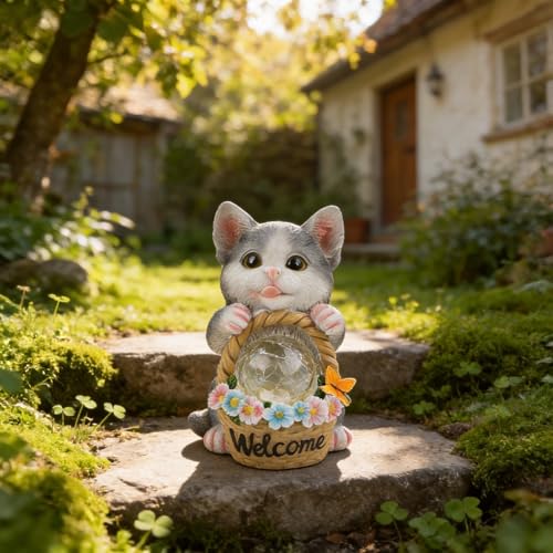 Statue de chat en résine résistante aux intempéries LED - 3