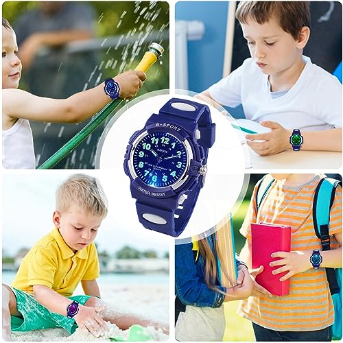 juboos kids watch analog with 7 colorful night lights boys girls waterproof soft strap kids time teaching quartz wristwatch for ages 5-18