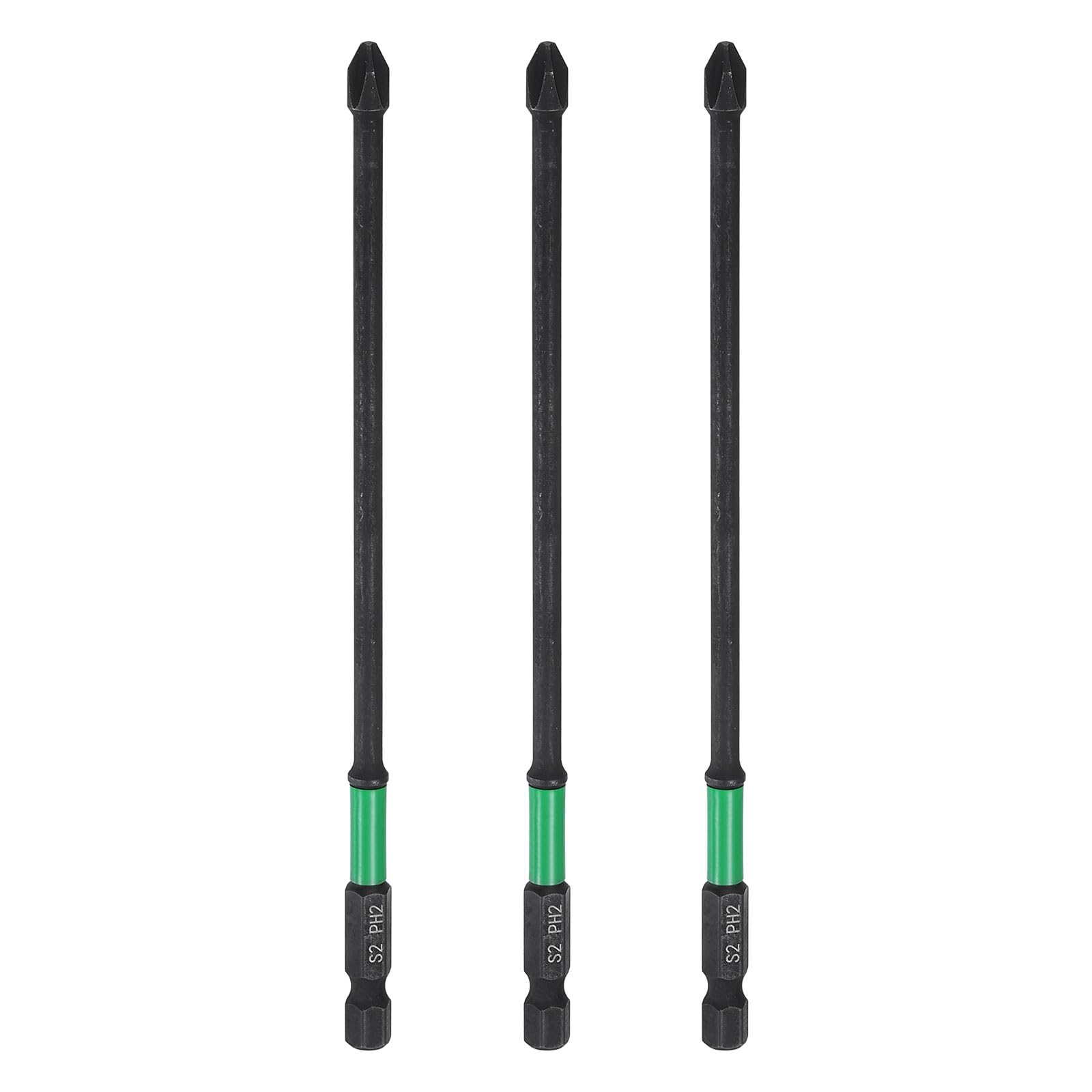 sourcing map 3pcs #2 Impact Phillips Screwdriver Bit PH2 1/4" Hex Shank 6" (150mm) Long 0.16" Rod Magnetic Cross Head Drill Bits S2 Steel Industrial Screw Driver for Impact Power Drivers