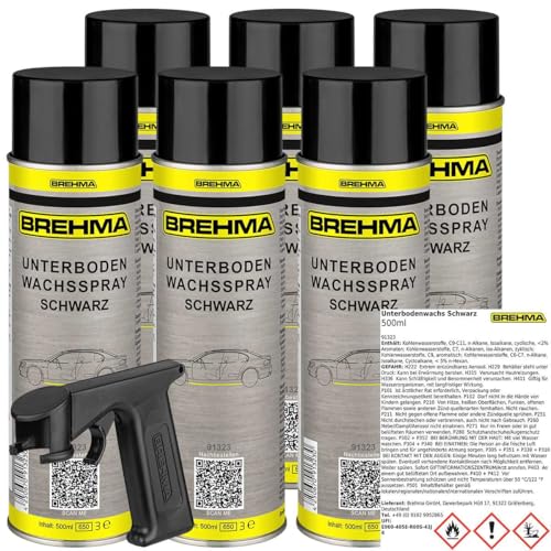 BREHMA 6X Unterbodenwachs Spray schwarz Unterbodenschutz Wax UBS mit Griff
