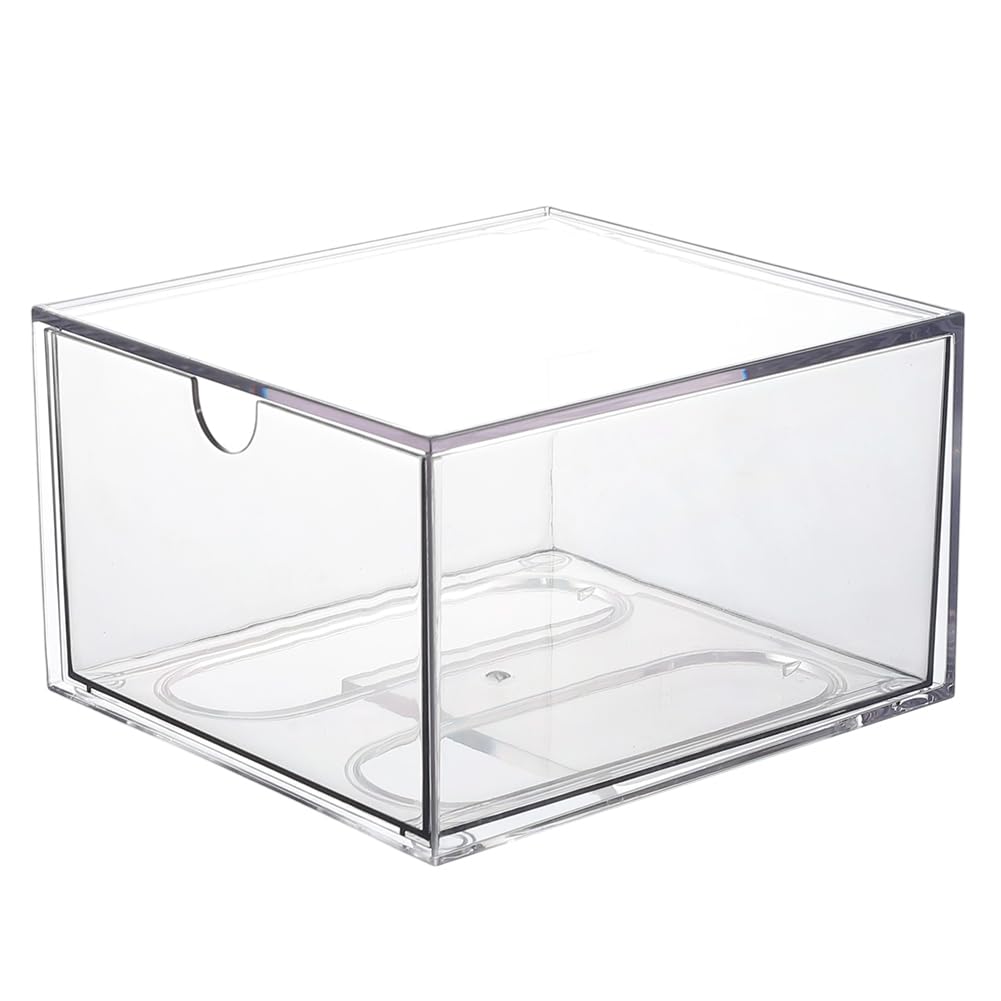 CREATCABIN Porta Toallas Desechables Caja de Almacenamiento de Toallitas Faciales Acrílico Transparente Apilable Organizador de Toallas para Maquillaje Y Piel Limpia Contenedor Cajón 16.5x15.4x9.8cm