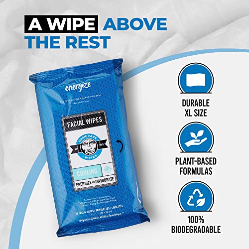 Game Face Cooling Face Wipes 25 Count XL Size Compostable Cloth Naturally Formulated and Lightly Scented Hydrating, Energizing, and Invigorating Wipes for Athletic, Sport, and On The Go Needs. - Image 3