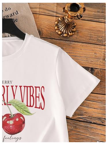 Image of RoseSeek Girl's Graphic Drop Shoulder Star Print Tee Tops Short Sleeve Crew Neck Summer Shirts