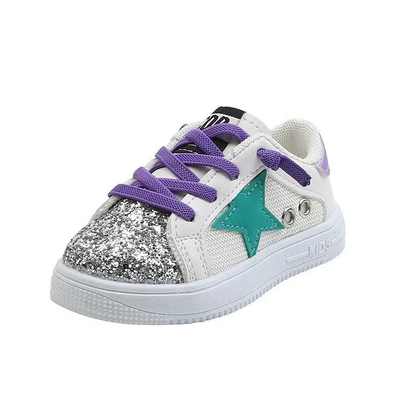 Baby Girls Shoes, Glitter Star Sneakers with Pink & Purples Laces Back to School Shoes| Ages 2-5 y/o