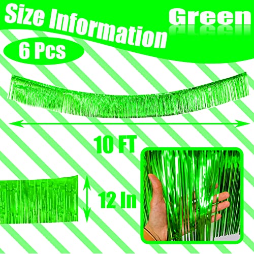 Image of 6 Pack 10 Feet Foil Fringe Garland Metallic Tinsel Streamers Banner Wall Hanging Backdrop Banner for Parade Floats Mardi Gras Party Decorations(Green)