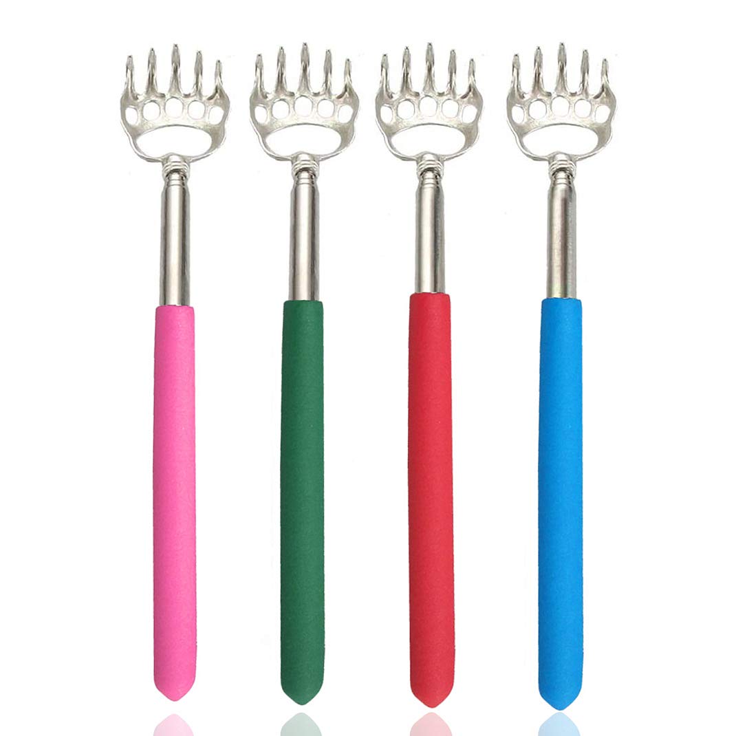 (4-Pack) Telescoping Back Scratcher, Portable Extendable Telescopic Bear Claws Metal Back Scratchers - Hand Massager Backslap with Comfortable Handles