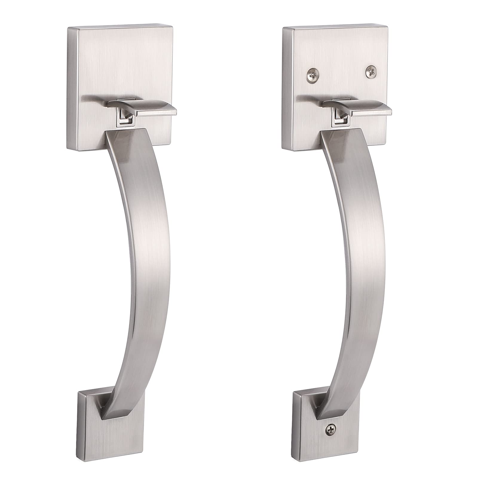 Single Cylinder Trim Lower Half Front Entry Handleset, Interior and Exterior Grip Door Handle for Home Exterior Door Handle Set, Easy Installation, Satin Nickel Finish