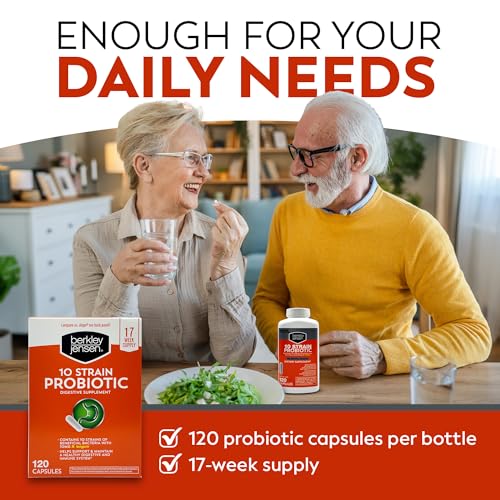 Berkley Jensen Natural 10 Strain Probiotic Supplement Capsules with 10mg B. Longum, Loaded with Live Strains & Beneficial Gut Flora, for Digestive & Immune Health - 17-Week Supply, 120 Ct - Image 4