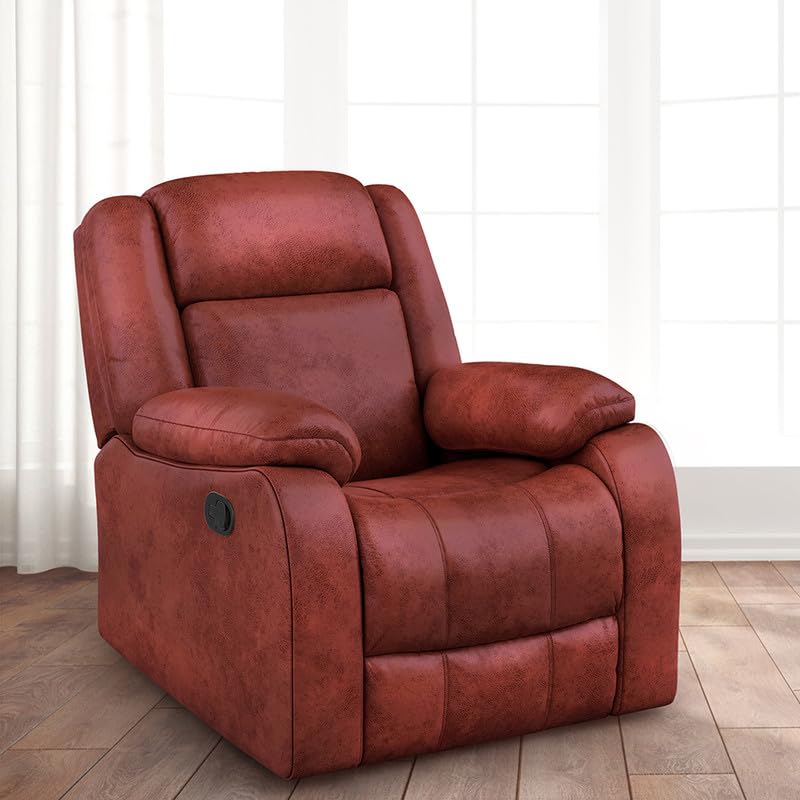 Duroflex Avalon - Premium Suede Fabric Single Seater Recliner | 3 Recline Positions | Plush Cushioning | Durable Wood Frame | Luxurious Comfort Design | 3 Years Warranty - Crimson Red
