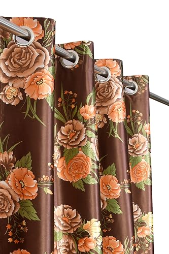 Image of Homefab India Eyelet Polyester Floral Long Door Curtain - 8 ft, Coffee - 2 Piece