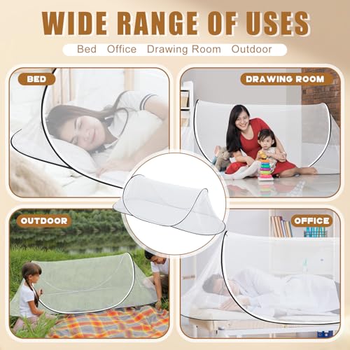Image of 2 Pcs Large Pop Up Mosquito Net for Bed 78 * 31 * 22 Inch Portable Foldable Mosquito Netting for Camping Outdoor Indoor Travel Patio Bug Net Mesh Tent Canopy for Adults Bedroom, White
