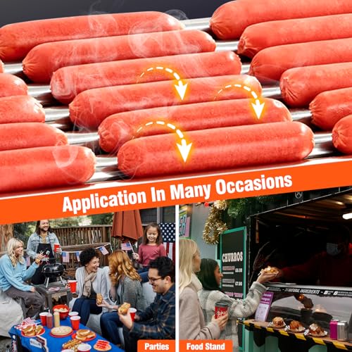Hot Dog Roller, 7 Rollers 18 Hot Dogs Capacity 1350W Stainless Sausage Grill Cooker Machine with Removable Oil Drip Tray Dual Temp Control and Glass Hood Cover, Perfect for Commercial and Party