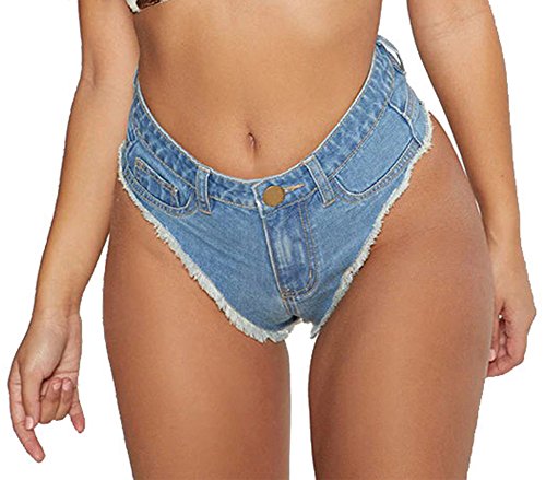 Oflive Women s Sexy High Waisted Stretch Mini Denim Shorts Hot Pants Clubwear, Baby Blue, X-Large