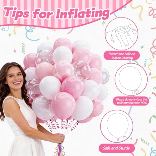 Image of 160Pcs 12 Inch Pink White Pastel Pearl Clear Latex Balloons for Girl Baby Shower Bridal Wedding Birthday Party Decorations