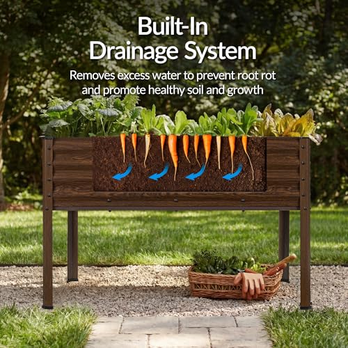 Image of Best Choice Products 48x24x30in Galvanized Raised Garden Bed, Metal Elevated Planter Box, Vegetable Garden for Backyard, Patio, Balcony, 100% Non Toxic Materials - Dark Brown Wood Grain