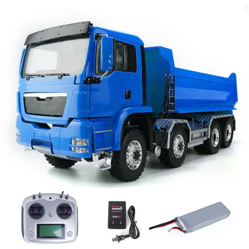 LESU 8x8 1:14 RC Dump Truck Hydraulic Remote Control Metal Tipper Car Model Lock Differential Steering Servo 2-Speed High Torque Transmission(Blue)