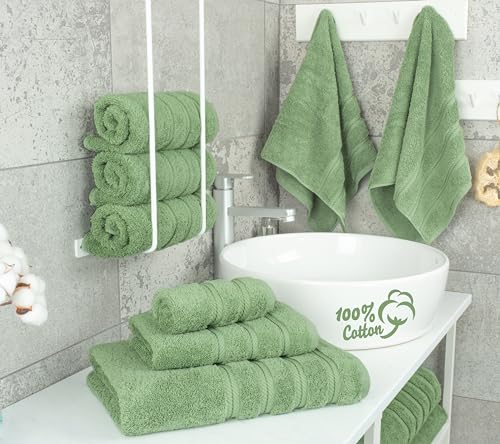 American Soft Linen Luxury 6 Piece Towel Set, 2 Bath Towels 2 Hand Towel 2 Washcloths, 100% Cotton Turkish Towels for Bathroom, Sage Green Towel Sets - Image 3