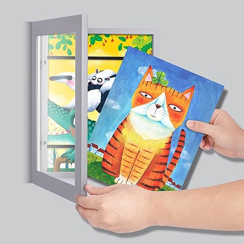 Image of [2-Pack] Kids Art Frames, 8.5x11 Front Opening Kids Artwork Frames Changeable, Gray Artwork Display Storage Frame for Wall, Holds 50 Pcs, for 3D Picture, Crafts, Children Drawing, Hanging Art,