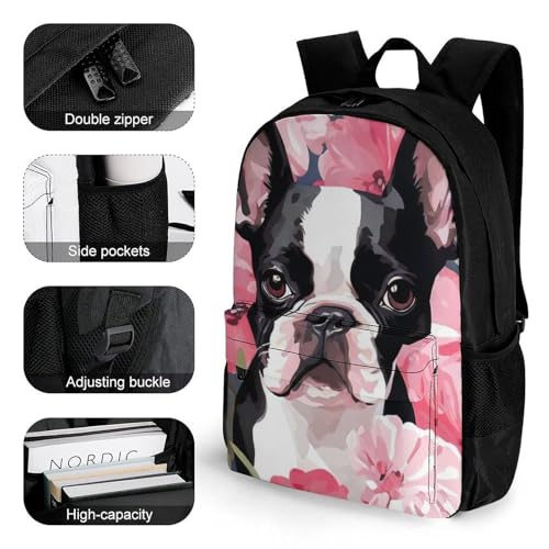 Supdreamc Lightweight Rucksacks for Climbing Outdoors Walking Cycling - Large Capacity Anti-Theft Multipurpose Carry On Bag, Bulldog Pink Flower Art Camping Outdoor Backpack3