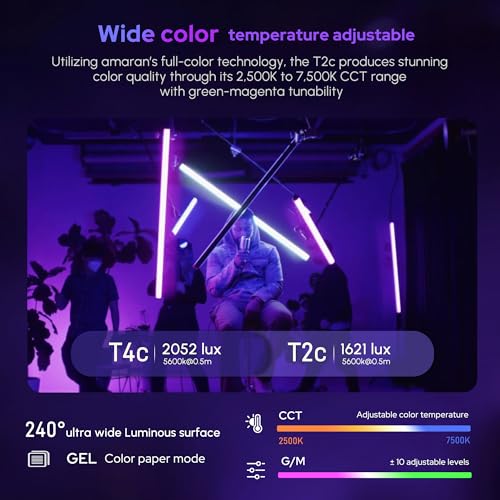 Aputure Amaran T2C RGBWW LED Tube Light 2500K to 7500K,Support APP and DMX Control (T2C 20W 23.6inch/60CM)