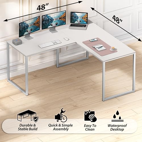 Image of SHW Mission 48 x 48 Inches L-Shape Home Office Computer Desk, White