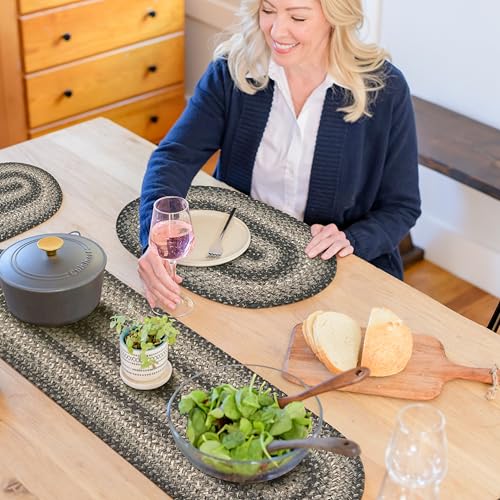 Homespice Flint Hill Braided Oval Table Runner, Warm Primitive Decor, Grey 11x36 - Jute Dining Table Accessories - Rich Colors, Easy to Clean, Durable and Protects Furniture