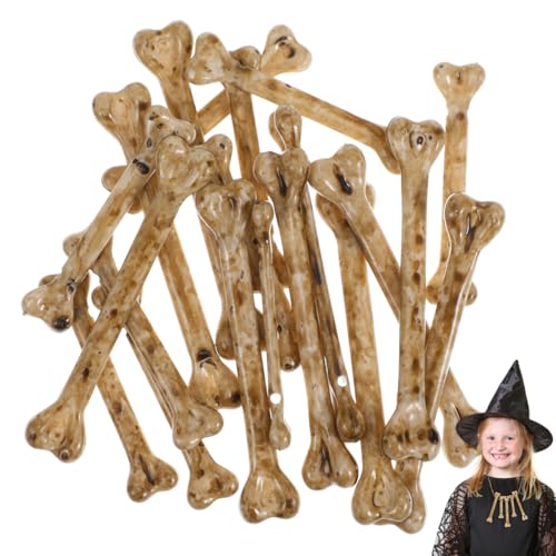 Veemoon Fake Bones for Crafts: 20Pcs Realistic Plastic Skeleton Bones with Holes for Threading - DIY Skeleton Pendant Charm Accessories - Mini Halloween Decorations and Cosplay Props (2 Size)