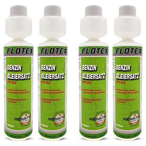 Flotex Benzin Bleiersatz, 4 x 250ml Additiv für ältere Benzinmotoren gegen Leistungsabfall und Motorschäden