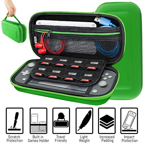 Image of Orzly Switch Lite Accessories Bundle - Case & Screen Protector for Nintendo Switch Lite Console, USB Cable, Games Holder, Comfort Grip Case, Headphones, Thumb-Grip Pack & More - Green