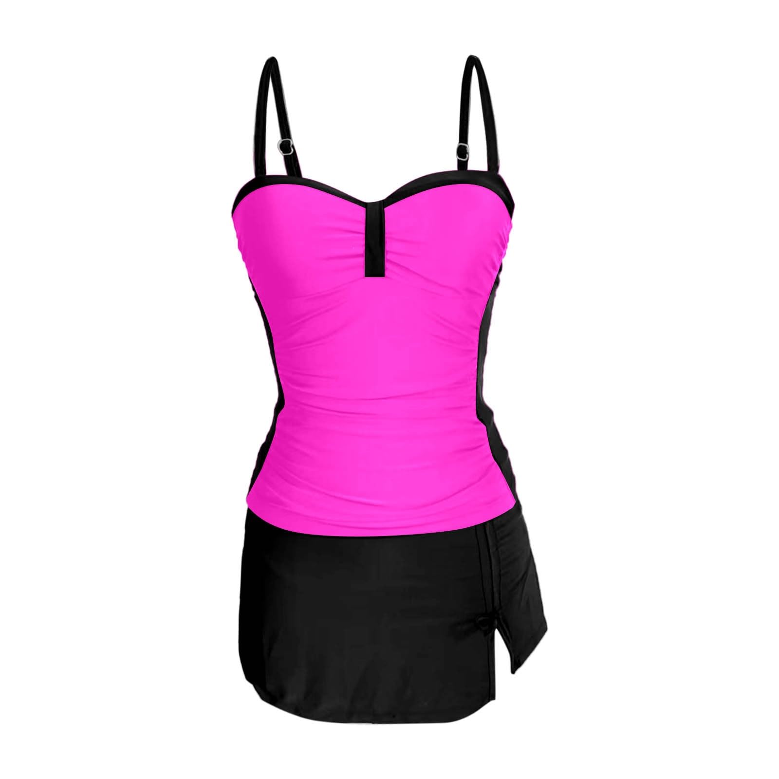 Generisch Costume da bagno alla moda, tankini senza spalline, con parte superiore con gonna, abito da spiaggia, outfit in due pezzi per vacanze estive, scollo a V, stampato, versatile