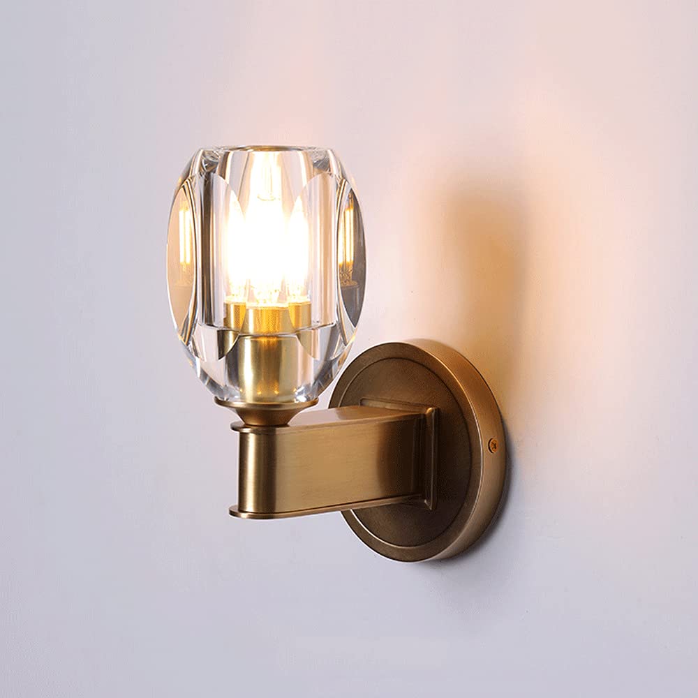 YNIYUJKL Wall Lamp, Brass Wall Light Bedside Clear Glass Shade Flush Mount Wall Lamp Vanity Mirror Copper Sconce Hallway Bedroom Bedside Modern Wall Lamps Indoor Decor Wall