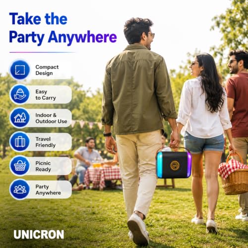 Image of UNICRON Karaoke Speaker with Mic, Mike for Kids & Adults - Rechargeable Karaoke Mic & Bluetooth Speaker Set, Dynamic Lights Birthday Gift, Home & Travel