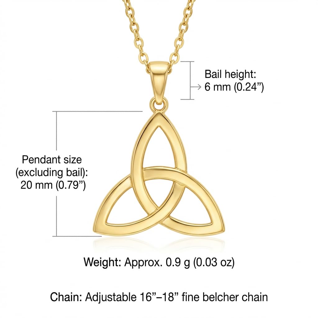 Alexander Castle Vergoldet Solide 925 Sterling Silber Trinity Knot Keltische Anhänger Halskette - Keltischer Schmuck für Damen mit einstellbarer 16"- 18" Kette & Schmuck Geschenk-Box - 20mm