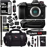 Panasonic Lumix G9 Mirrorless Camera Body 20.3 MP G9KBODY, Panasonic G9 Vertical Battery Grip, Polaroid 64GB High Speed SD Card U3, 72' Monopod, Spare Battery and Accessory Bundle