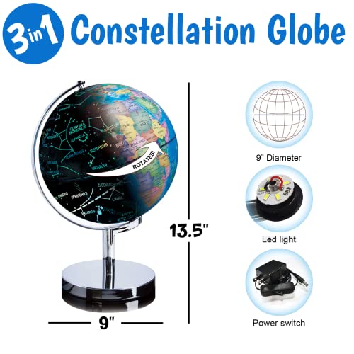 USA Toyz Illuminated World Globe with Stand - 3in1 STEM Globes for Adults and Kids, Constellation Map, Built-In LED Night Light Lamp, Easy to Read Texts, Non-Tip Base, 13.5 Inch Tall, 9 Inch Diameter by USA Toyz - Image 6