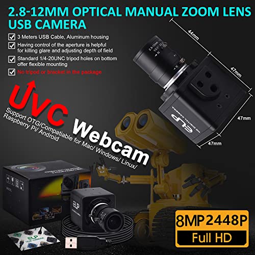 ALPCAM USB-Kamera, 8 MP, Weitwinkel, 2,8–12 mm, manuelles Zoom-Objektiv, Webcam, Full HD 2448P, USB-Webcam für Videokonferenzunterricht, Plug-and-Play, Web-Cam für Windows Linux Mac – Bild 7