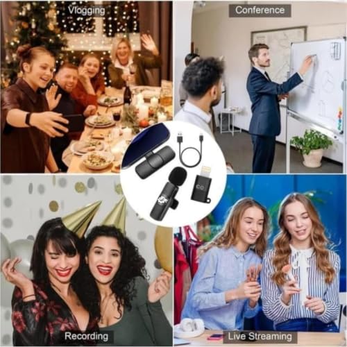 Image of GADGETSWEAR Dual Wireless Lavalier Microphone, Noise Cancelling Clip-On Mic with LED Display, Auto Pairing, 360 HD Sound, Plug & Play for iPhone, iPad, Android - Vlog, YouTube, Podcast (BlackClr)
